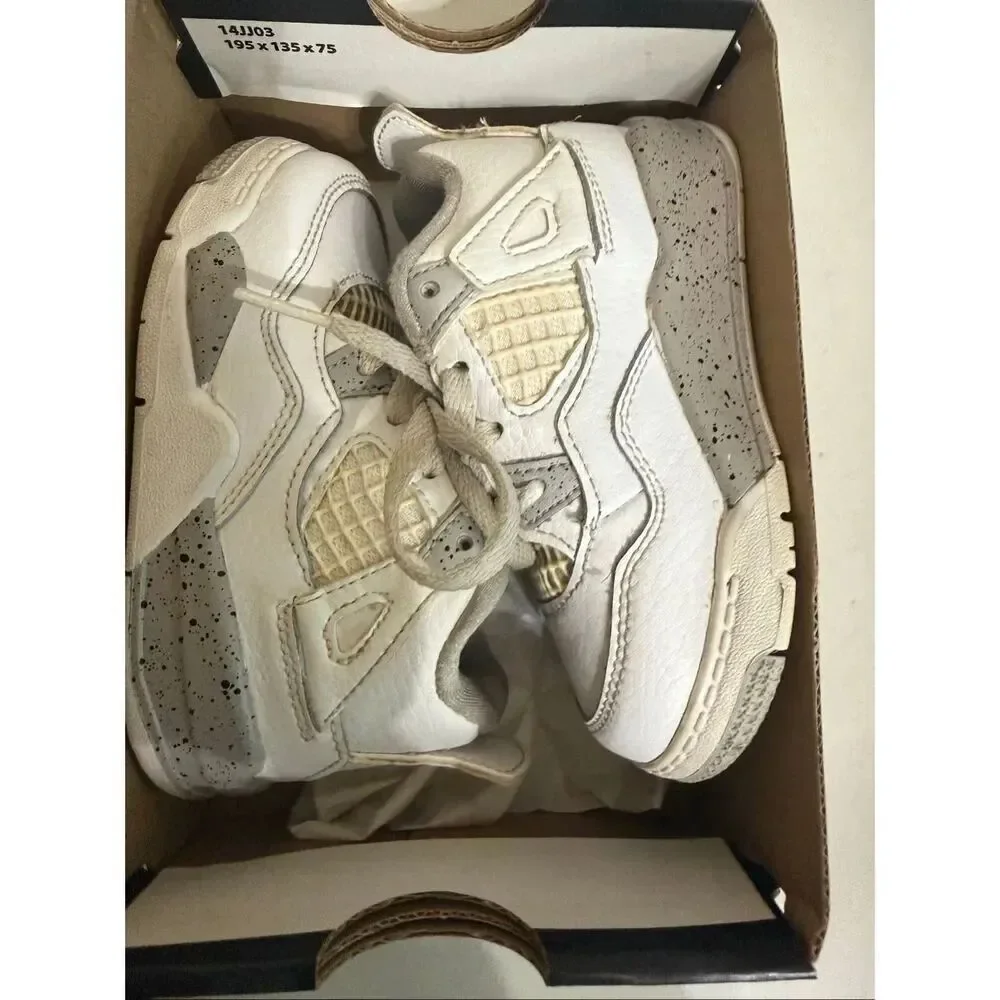 Air Jordan Toddler 4 Retro Leather Lace Up Sneaker Shoes White Oreo Size 7C